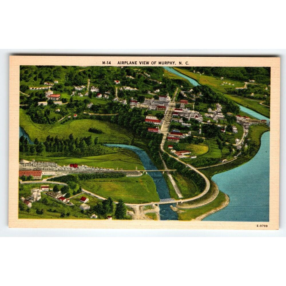 Airplane View Of Murphy North Carolina Postcard Linen Unused Vintage Asheville